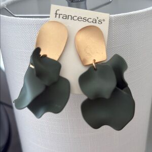 Francesca's Collections Gold and Green Abstract Earrings